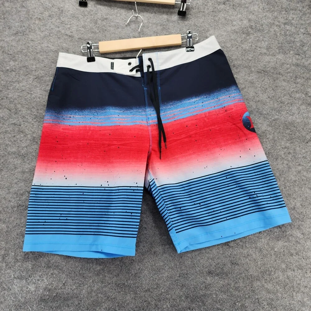 Hurley Boardshorts Mens 32 Blue Striped Swimwear Swim Trunks